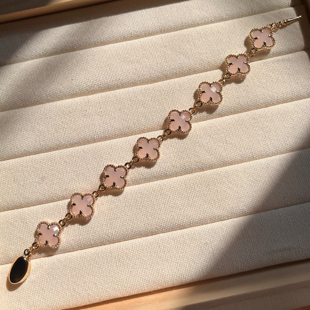 Exquisite Pink Clover-shaped Bracelet with Gold Accents