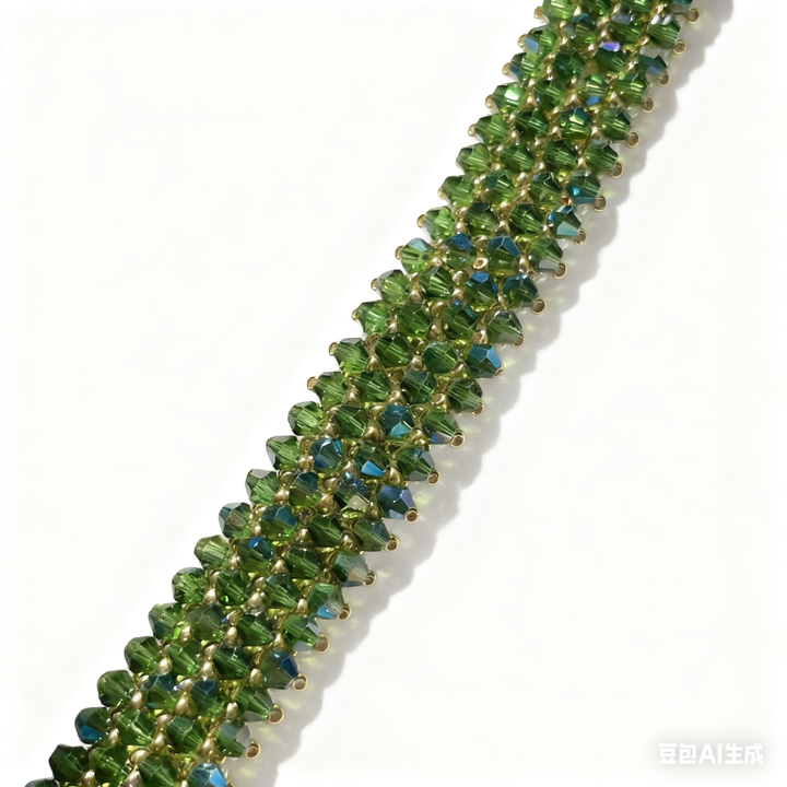 Handmade Green Crystal Beaded Bracelet with Golden Accents