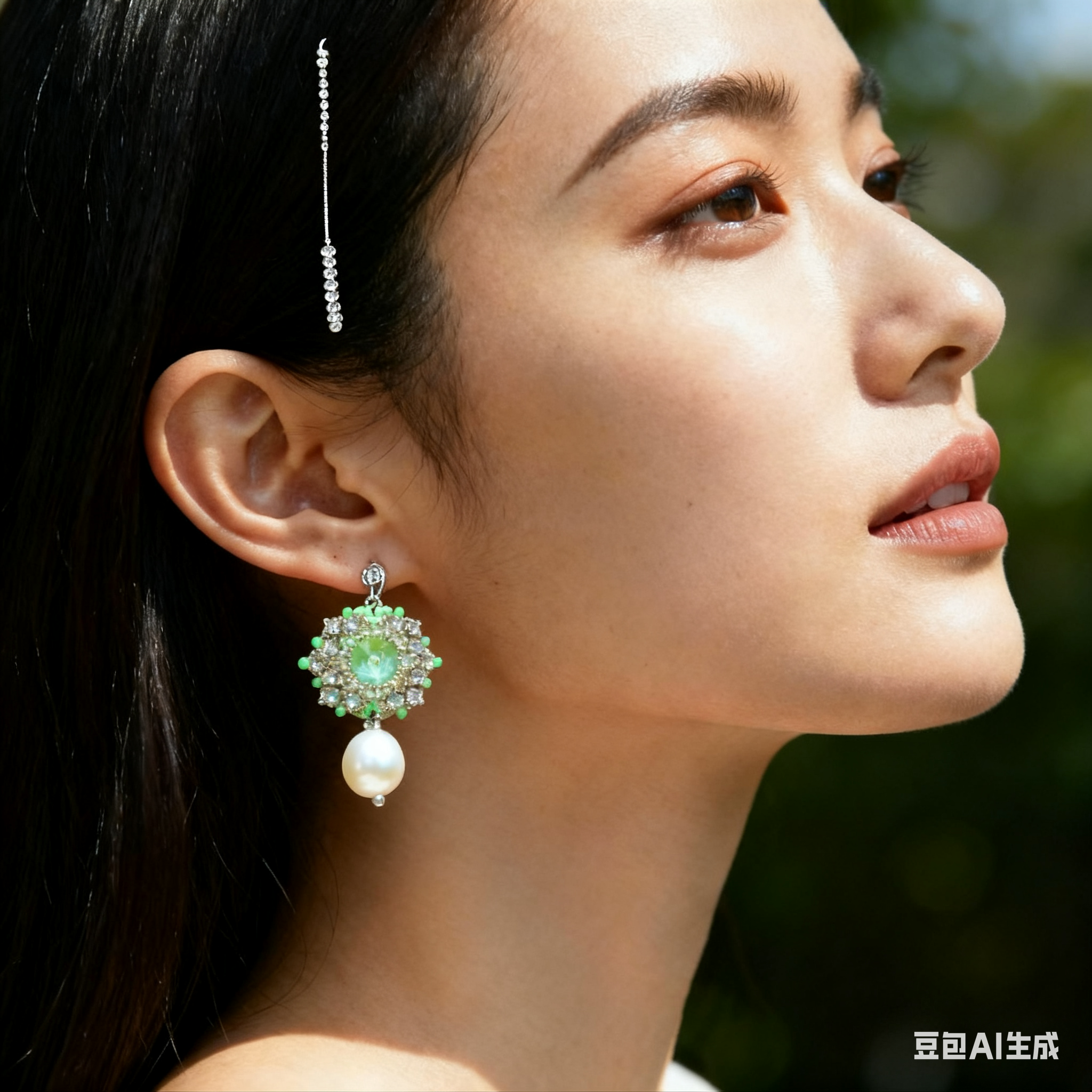 Exquisite Handmade Beaded Earrings: Mint Green Crystal with Baroque Pearl Drop